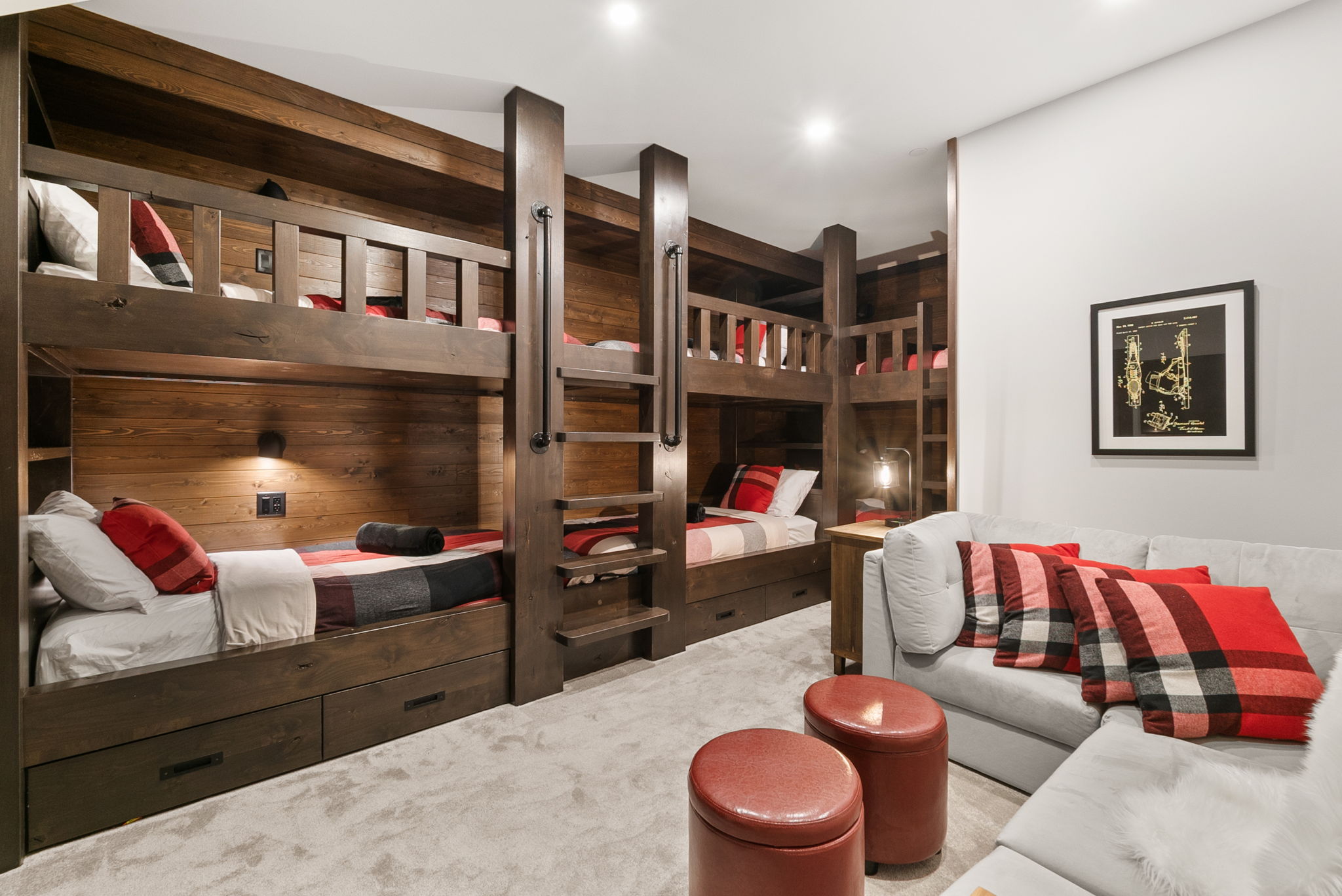 Ski chalet custom bunk beds built in for teen bedroom in custom build home - multiple guests for vacation home